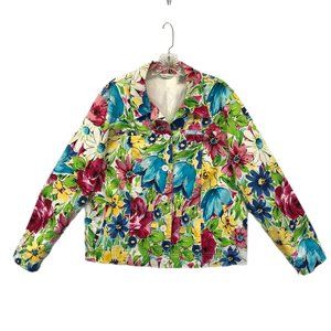 LAURA ASHLEY Women L Cotton Colorful Jacket Pockets Pink Green Blue Stretch